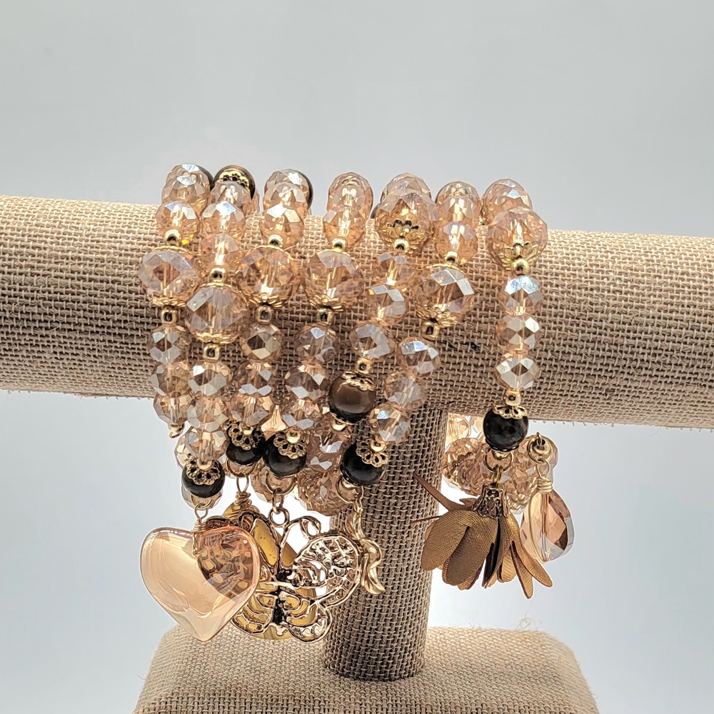 Hand Crafted Gold and Black Charm Bracelet Set